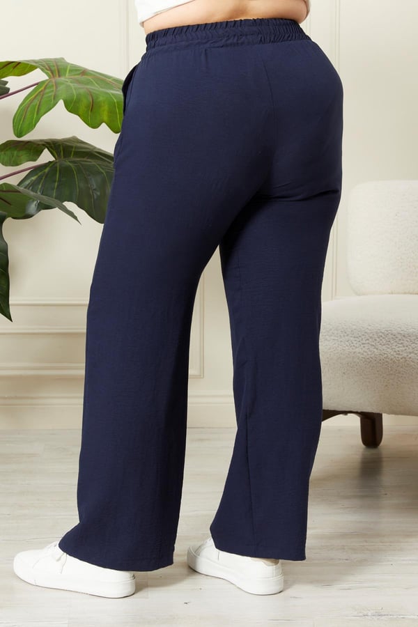 Beli Lastikli Geniş Paça Büyük Beden Lacivert Pantolon