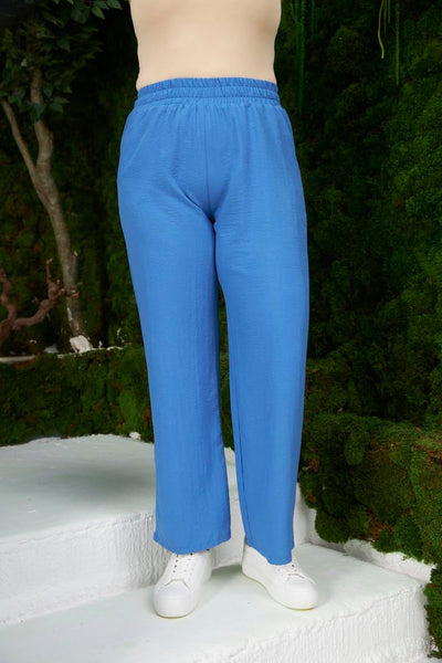 Beli Lastikli Geniş Paça Büyük Beden Lacivert Pantolon