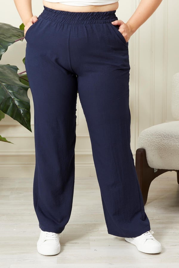 Beli Lastikli Geniş Paça Büyük Beden Lacivert Pantolon