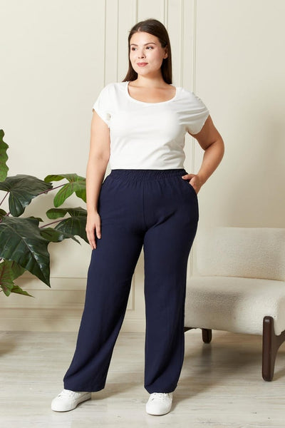 Beli Lastikli Geniş Paça Büyük Beden Lacivert Pantolon