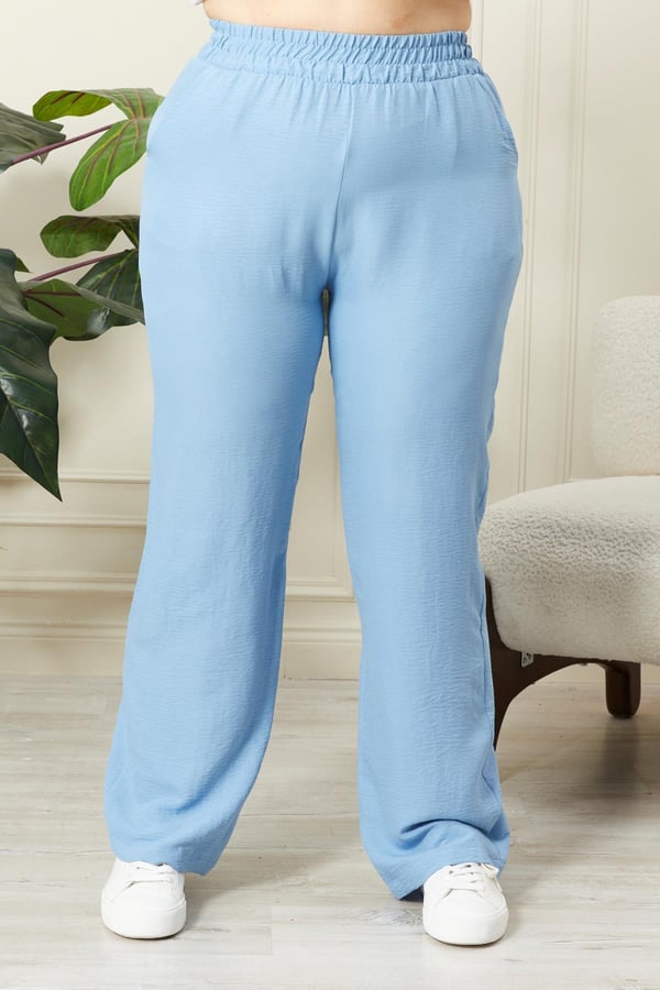 Beli Lastikli Geniş Paça Büyük Beden Lacivert Pantolon