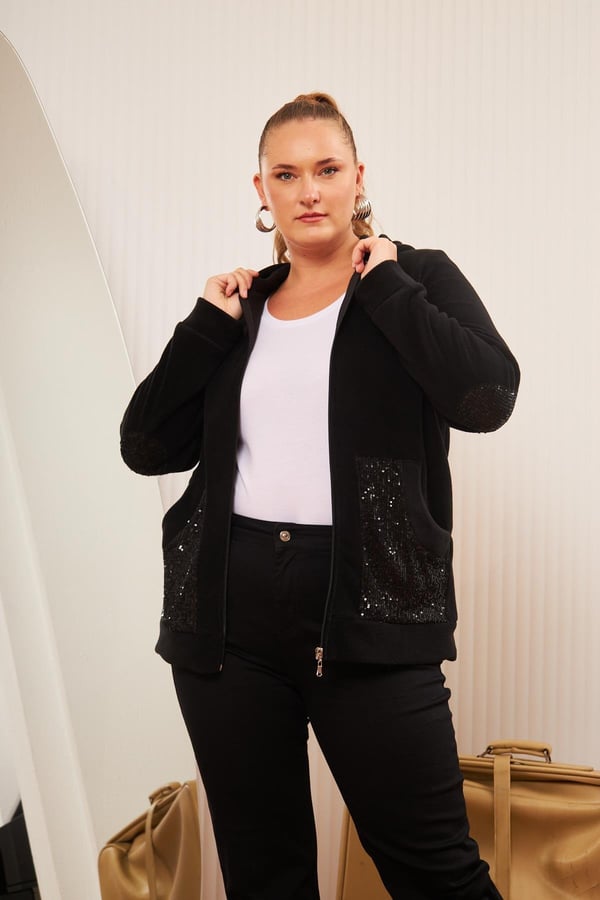 KOL VE CEP PUL PAYET İŞLEMELİ BÜYÜK BEDEN HIRKA