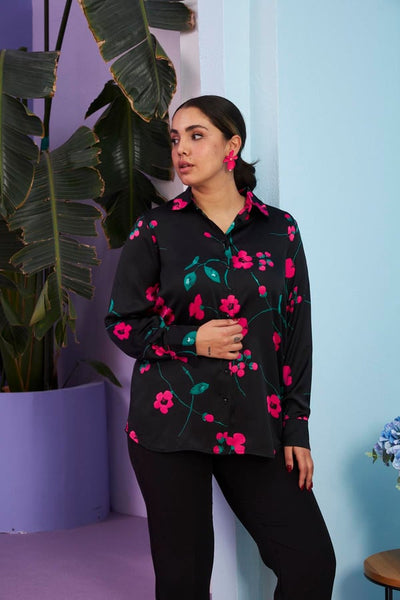 ÇİÇEK DESENLİ BÜYÜK BEDEN SATEN GÖMLEK