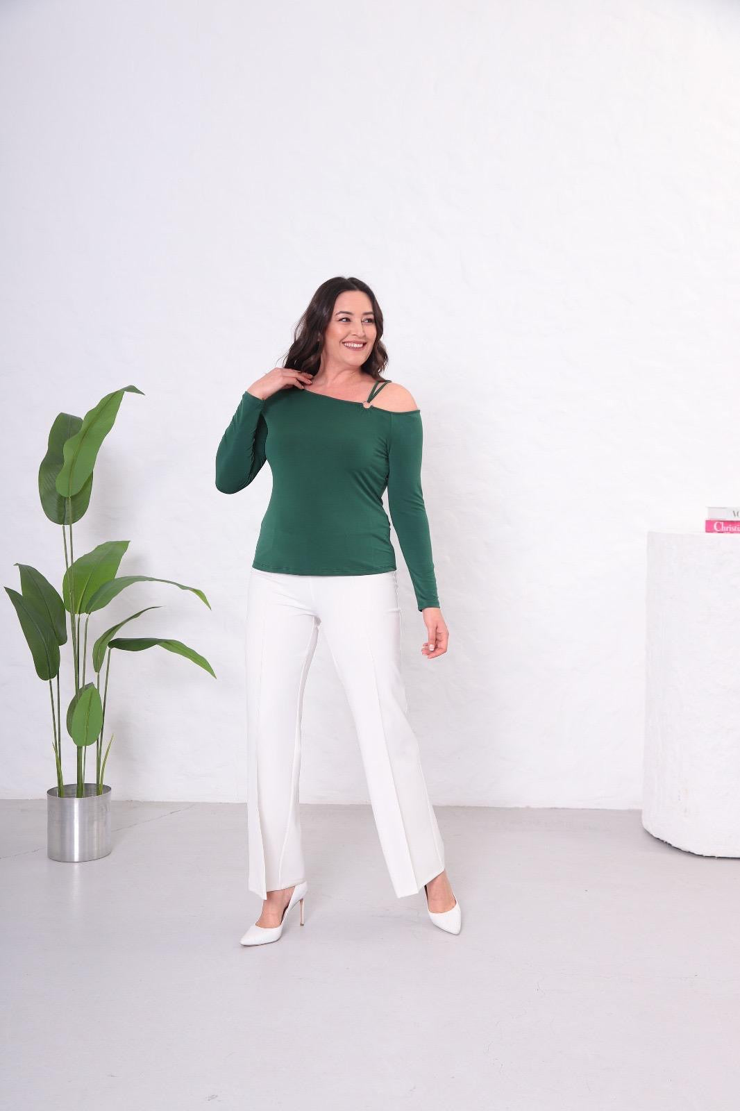 BÜYÜK BEDEN HALKA DETAYLI BLUZ