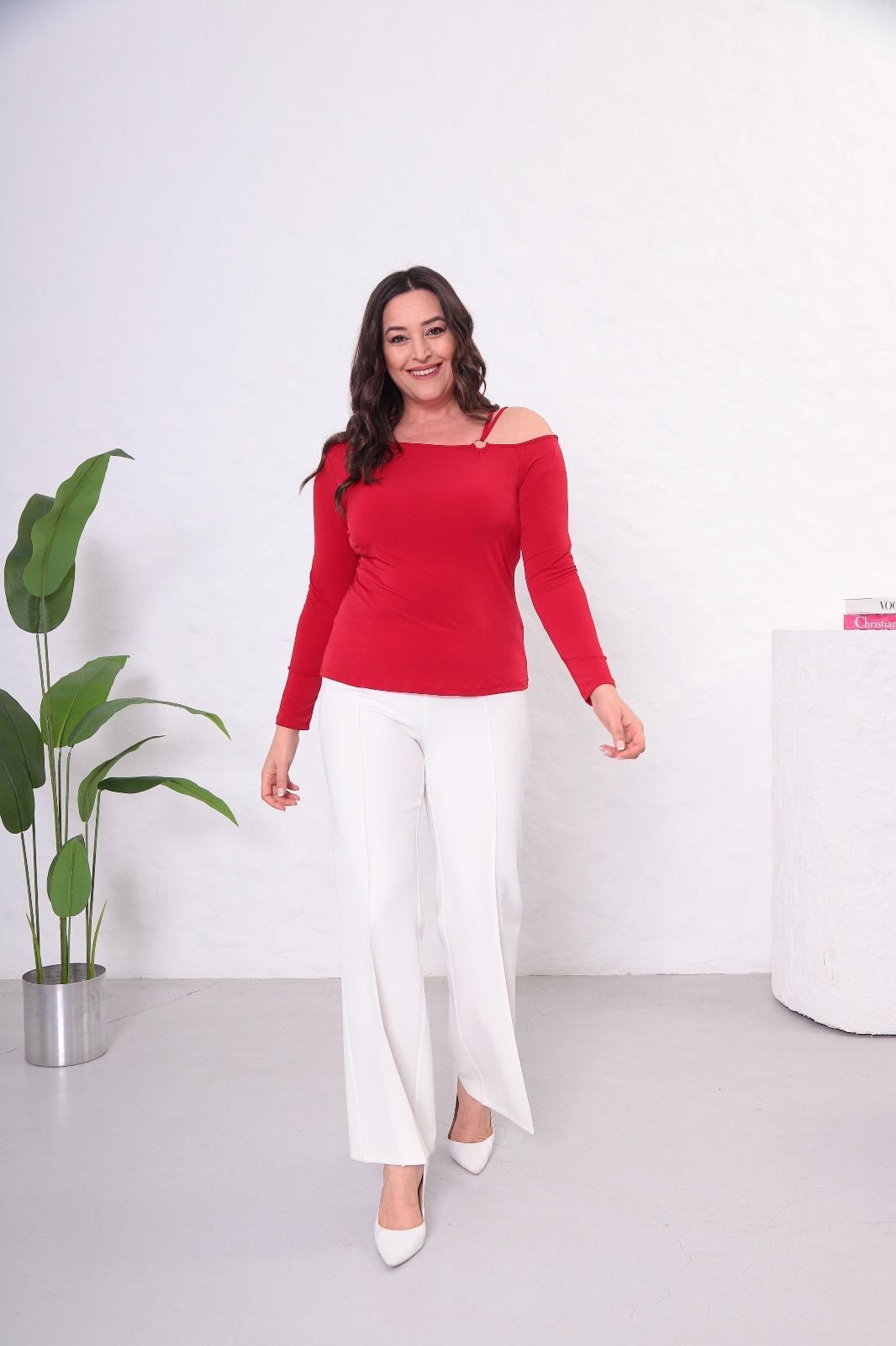 BÜYÜK BEDEN HALKA DETAYLI BLUZ