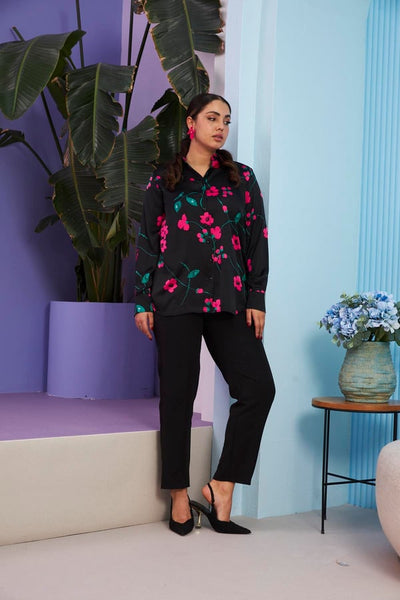 ÇİÇEK DESENLİ BÜYÜK BEDEN SATEN GÖMLEK