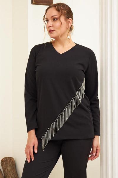 ÖN ZİNCİR AKSESUARLI BÜYÜK BEDEN BLUZ