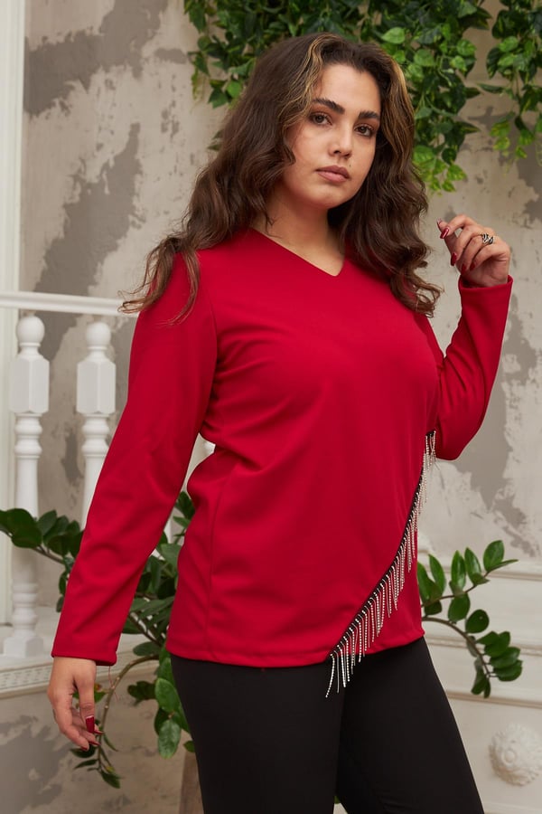 ÖN ZİNCİR AKSESUARLI BÜYÜK BEDEN BLUZ