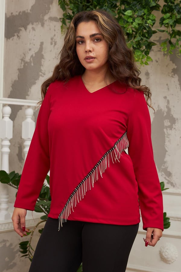 ÖN ZİNCİR AKSESUARLI BÜYÜK BEDEN BLUZ