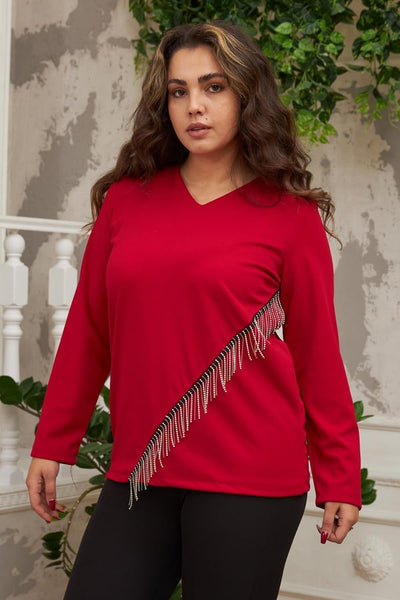 ÖN ZİNCİR AKSESUARLI BÜYÜK BEDEN BLUZ