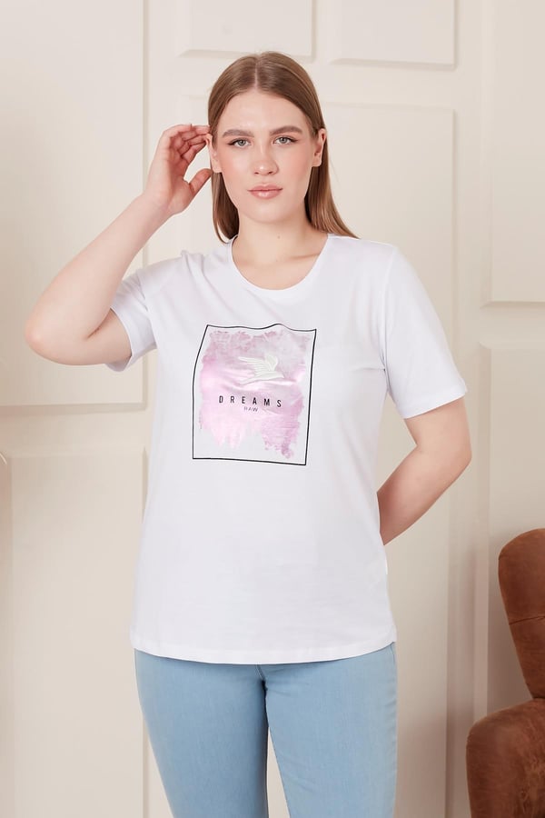 NAKIŞ İŞLEMELİ BASKILI BÜYÜK BEDEN TİŞÖRT