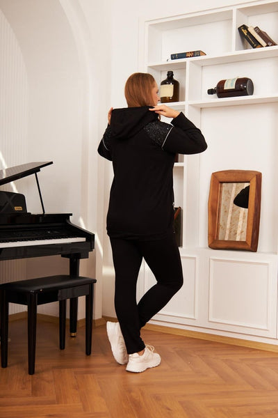 Büyük Beden Kapüşonlu Eşofman Takımı Siyah