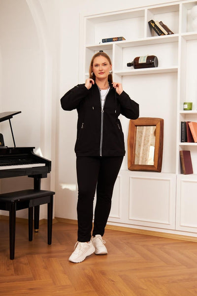 Büyük Beden Kapüşonlu Eşofman Takımı Siyah