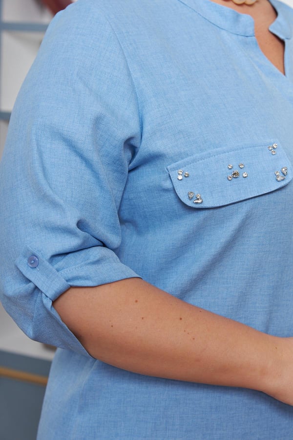 BÜYÜK BEDEN CEP KAPAK TAŞ DETAYLI GÖMLEK