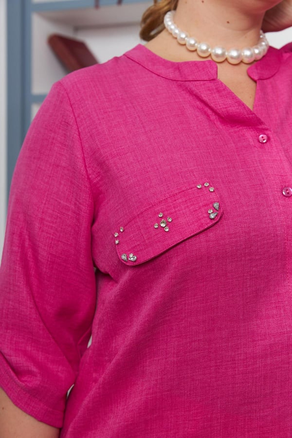 BÜYÜK BEDEN CEP KAPAK TAŞ DETAYLI GÖMLEK