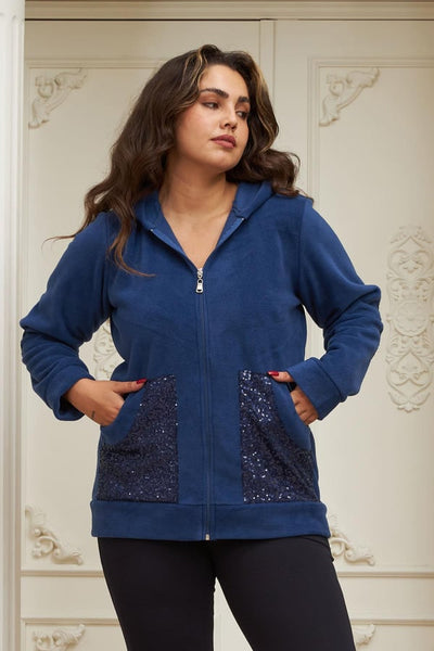 KOL VE CEP PUL PAYET İŞLEMELİ BÜYÜK BEDEN HIRKA