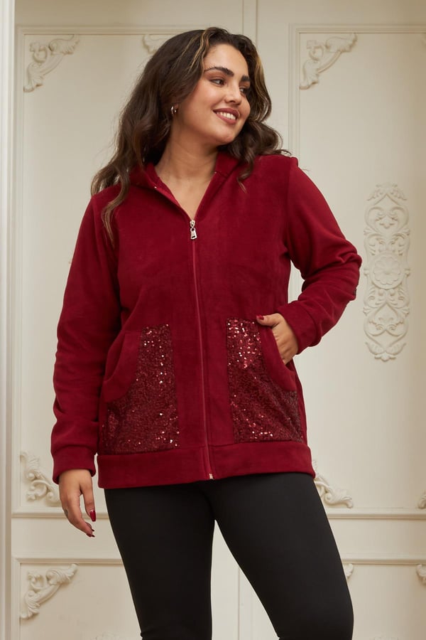 KOL VE CEP PUL PAYET İŞLEMELİ BÜYÜK BEDEN HIRKA