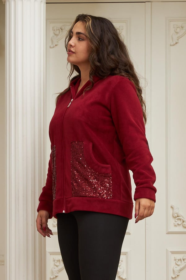 KOL VE CEP PUL PAYET İŞLEMELİ BÜYÜK BEDEN HIRKA