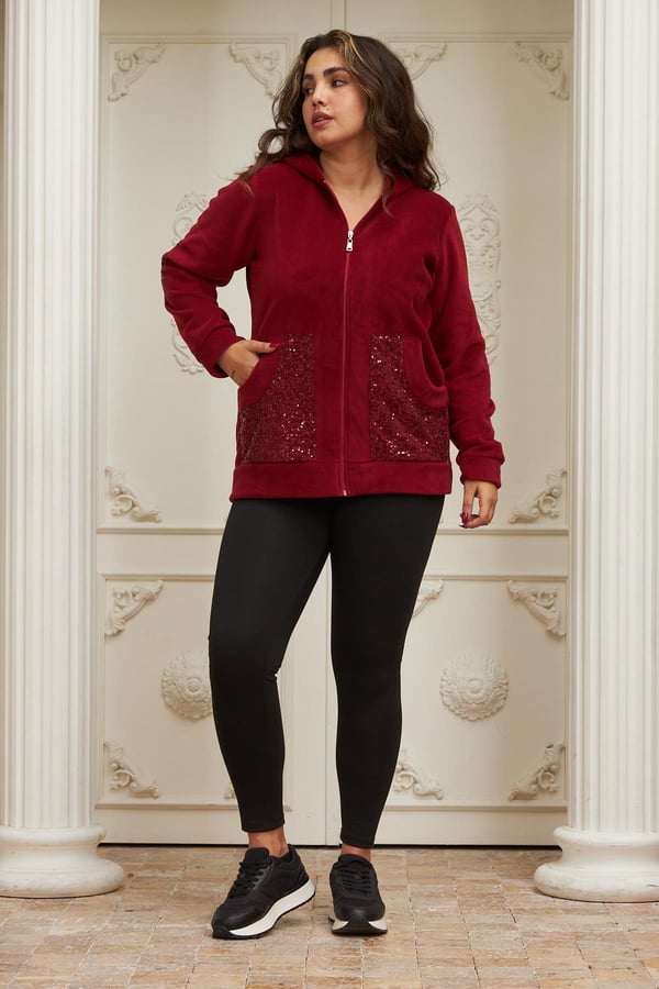 KOL VE CEP PUL PAYET İŞLEMELİ BÜYÜK BEDEN HIRKA